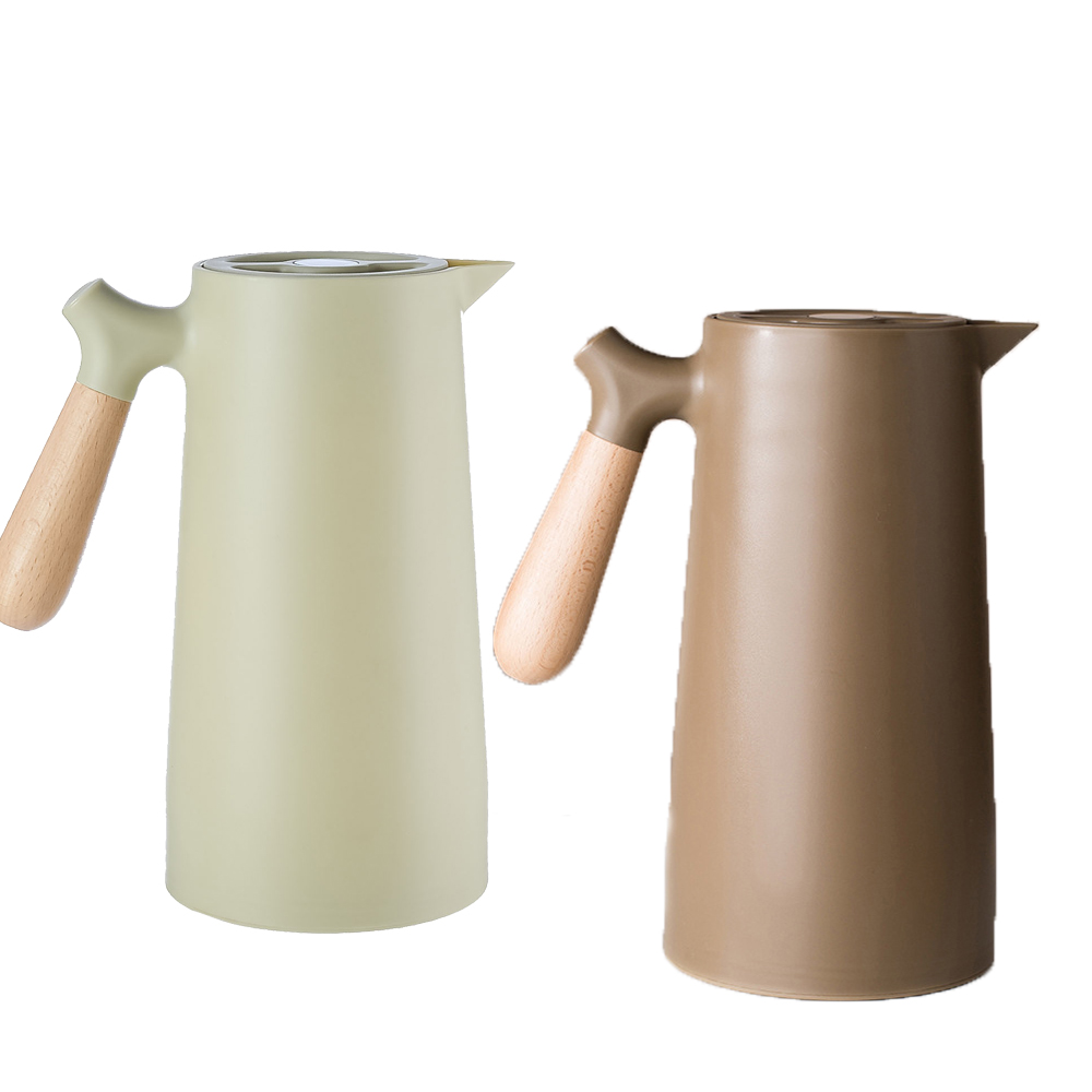 1l Large Capacity Double Wall Vacuum Glass Inner Water Kettle With Wooden Handle