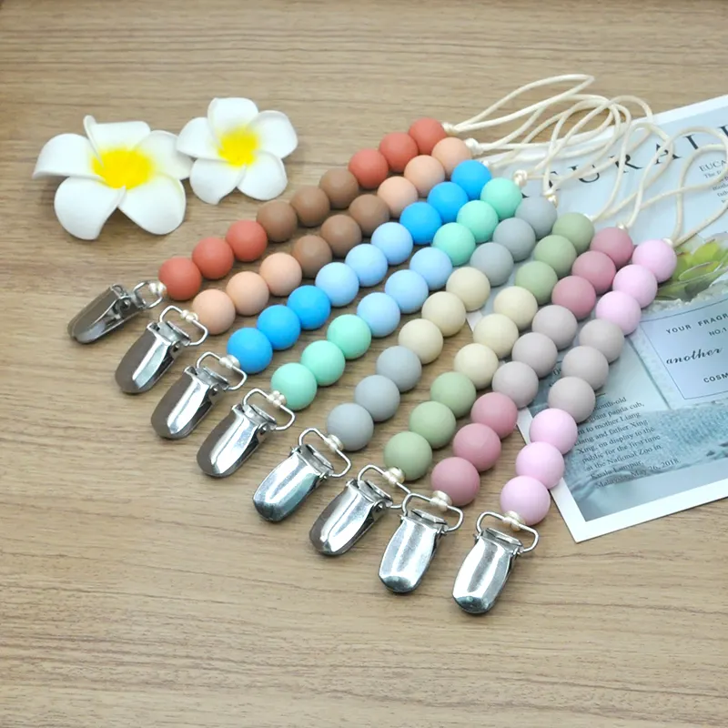 Silicone Bead Pacifier Chain Colorful Round Beads Bpa Free Pacifier Clip Silicone Dreamcatcher Pacifier Clip Chain