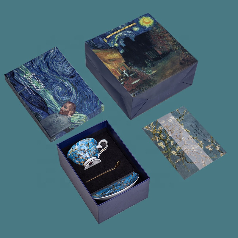 Van Gogh Starry Sky Bone China Cup Coffee Mug Gift Box With Handbag Box Wedding Gift Wholesale