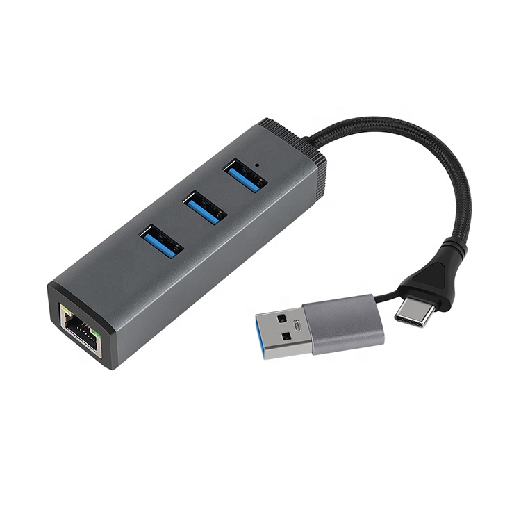 Новый дизайн, 2 в 1, алюминиевый корпус типа A C на 3 порта usb3.0, 1000 Мбит/с, rj45, гигабитный ethernet-адаптер, концентратор для ноутбука