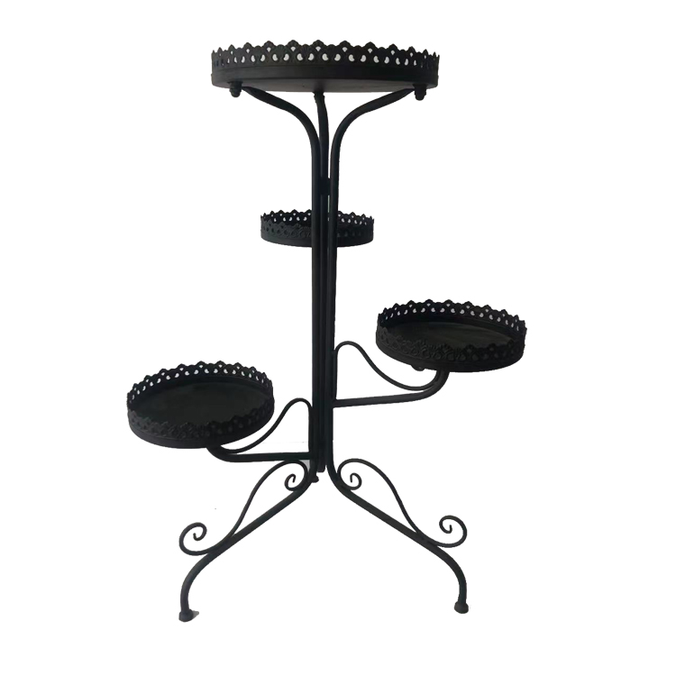 Creative Design Foldable Metal Plant Stand with Tree Shaped 4 Holders Flower Pot Display Rack for Outdoor Garden and Flower Shop