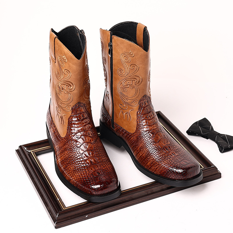 Factory Customization Plus Size Western Cowboy Platform Boots with Embroidered Men' s Boot