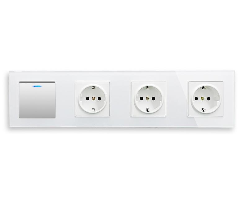 EU Standard high quality electronic switch Temper Glass PC Touch panel Germany black wall light sockets switches