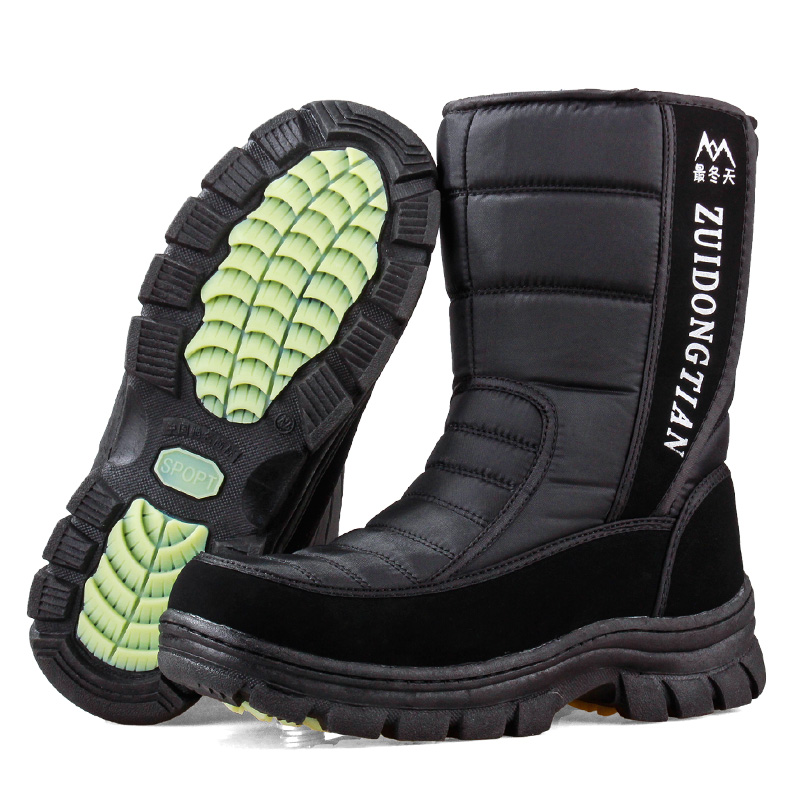 Black cotton shoes for snow boot Middle-upper cotton shoes for men Men's mid tube snow boots with plush