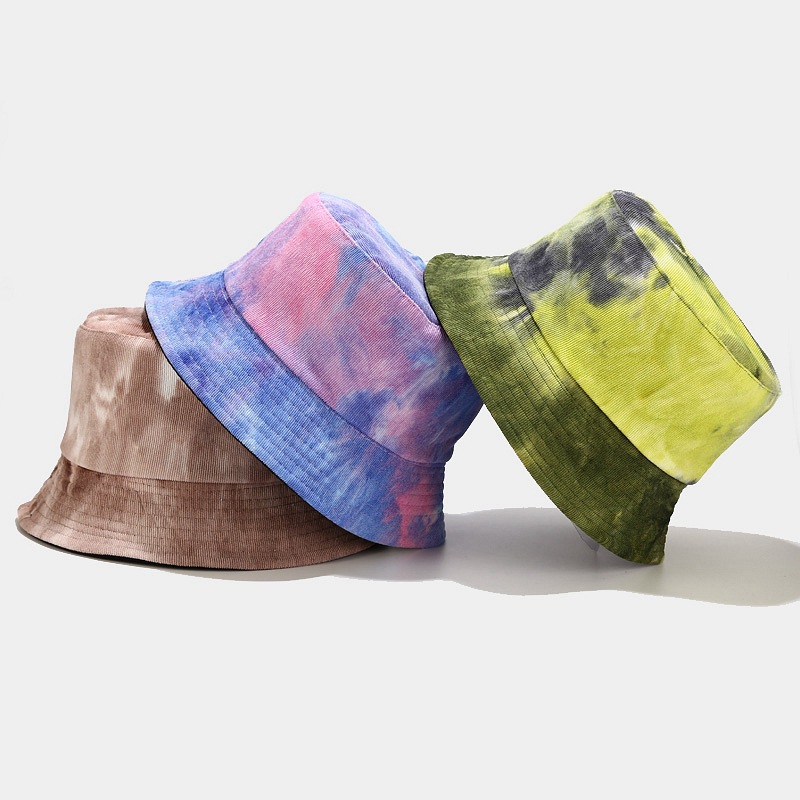 New Arrival INS Fishmen Colorful Double Side Wear Women Autumn Winter Tie dye Corduroy Bucket hat