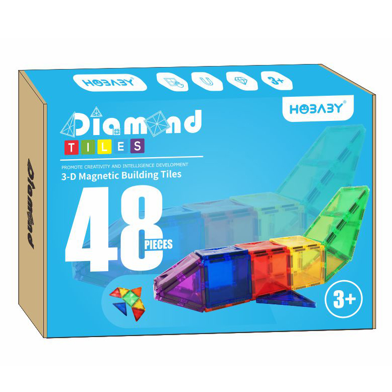 Hot Sale 48 pcs Colorful Plastic Diamond Magnetic Building Tiles