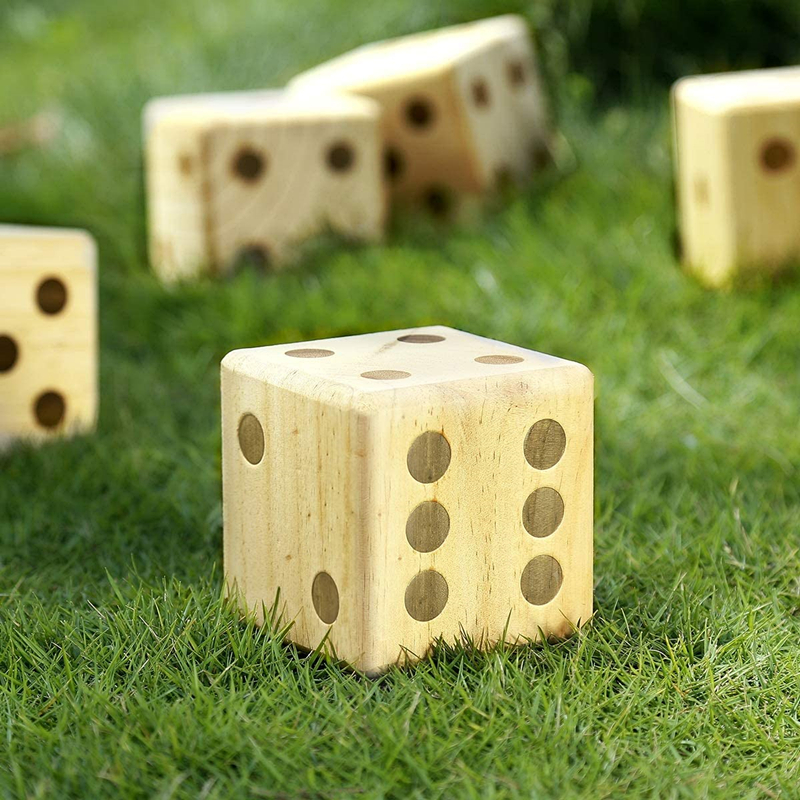 3.5" Giant Wooden Yard Dice with bucket Set for Outdoor Fun  Barbeque  Picnic  Tailgating Party Events  Lawn Games