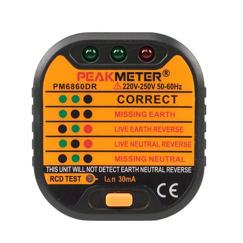 Тестер RCD PM6860DR, европейский стандарт, 230 В, штепсельная вилка европейского стандарта