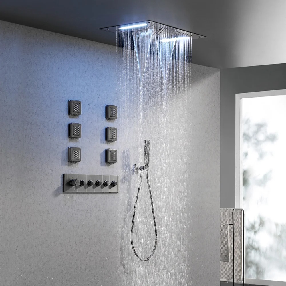 23.5*15.7inch inchconcealed ceiling shower set five function constant temperature button switch, with back sprayer Hidden shower