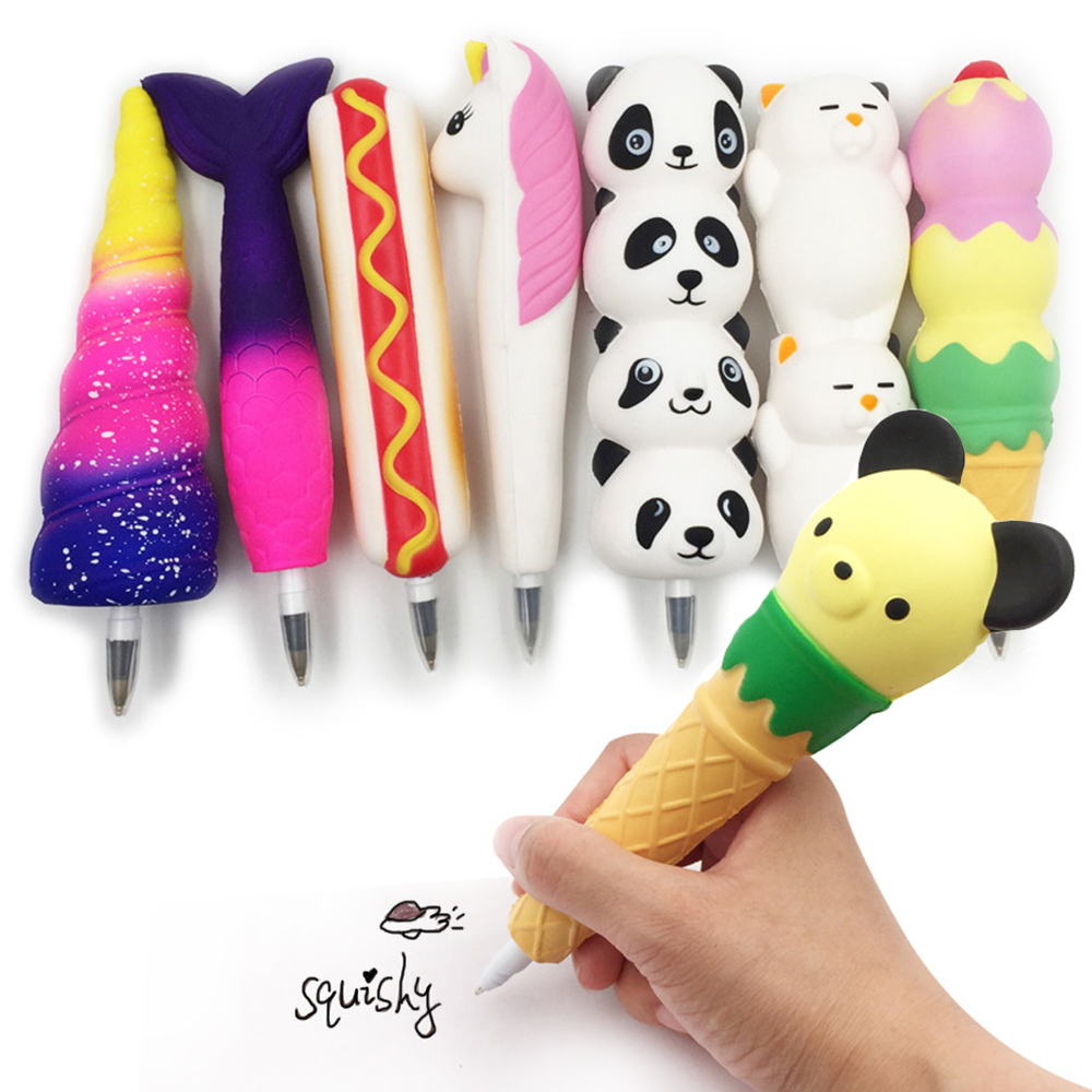 Новый Squishy Единорог кошка мороженое панда булочка ручка кепки канцелярские карандаши держатель топперы замедлить рост Squeeze детский день подарок игрушка