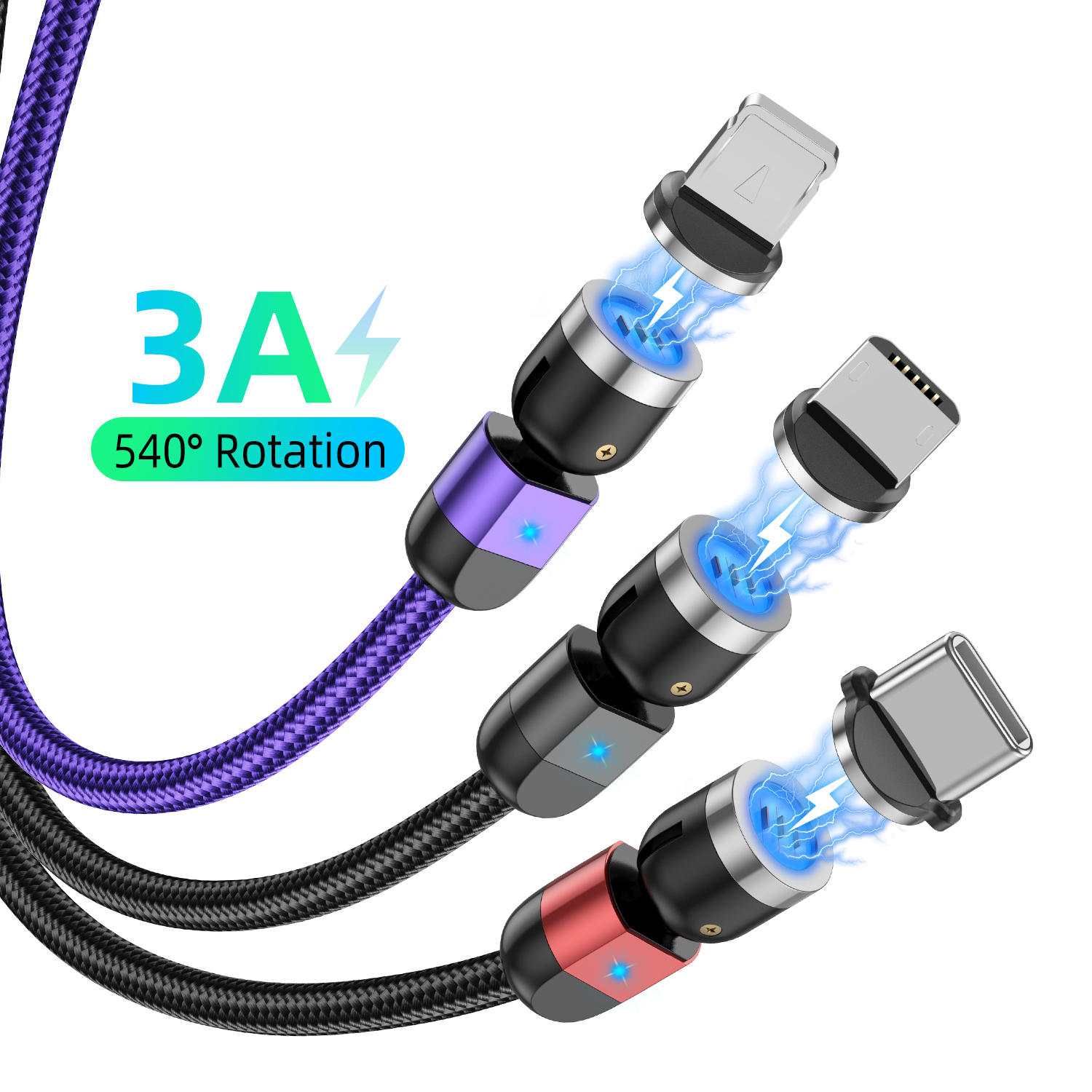USLION 3 в 1 поставка высококачественный вращающийся USB Магнитный кабель 3 А поддержка быстрой зарядки и передачи данных для всех мобильных телефонов
