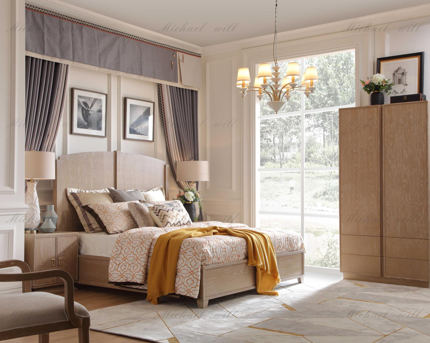 European fashion styles Customized cheap king size queen size solid wood bedroom sets wooden furniture cane wood beds