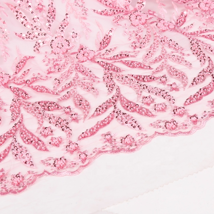 Modern cheap price multicolor sequins with embroidered machine beads knitted lace fabric for dress