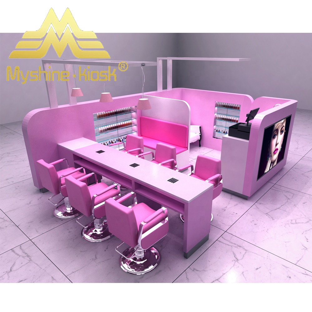 High Gloss Baking Painting Curve Design Mall Manicure Table Nail Bar Beauty Kiosk Design