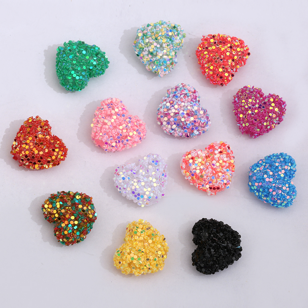 100pcs 17*19mm Shiny Colorful Heart-shaped Acrylic Crystal Rhinestone Beads for Pen DIY Jewelry Keychains and Phone Chains