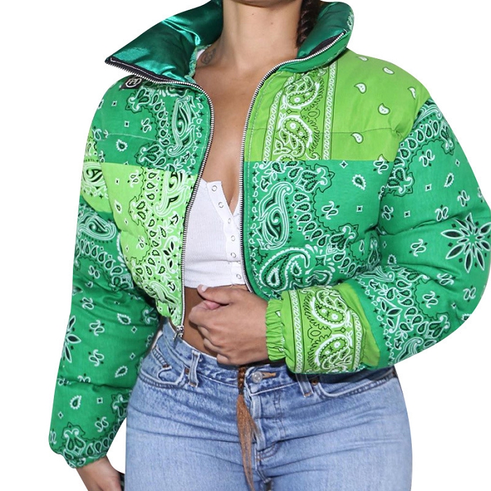 Women Winter Coats Winter And Fall 2020 Women Contrast Print Color Clothing Women Puffed Bubble Coats