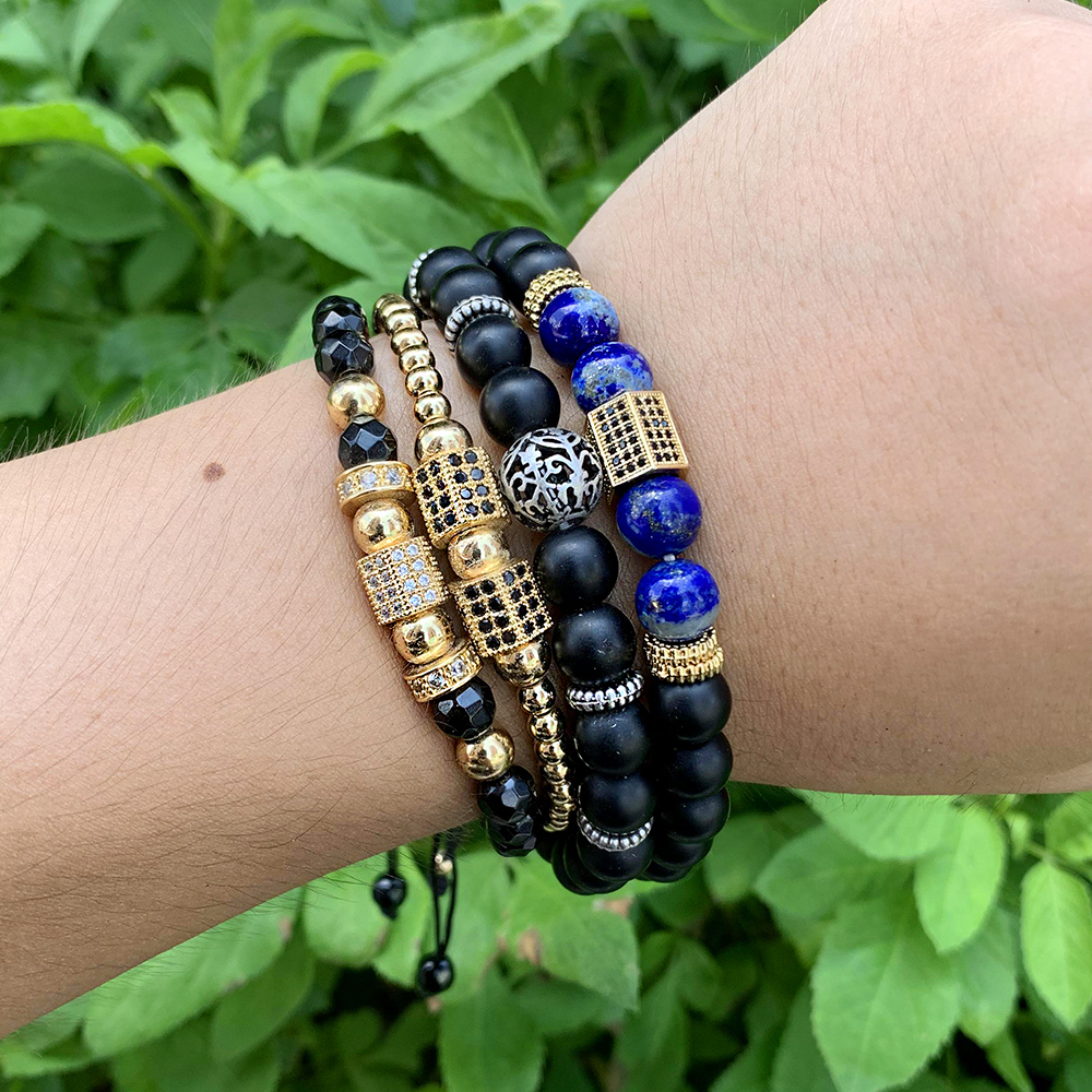 Best Sale Jewelry Friendship Natural Black Lava Stone Beads Bracelet for Men
