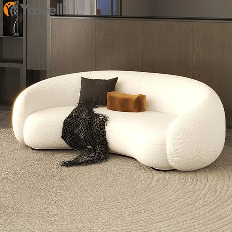 Yoocell white color waiting room sofa upholstered in boucle fabric hair salon sofa 4 pieces office waiting chairs