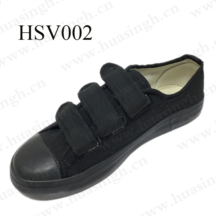 ZK, black canvas light weight sneakers prison style anti-slip vulcanized sole shoes for US market HSV002