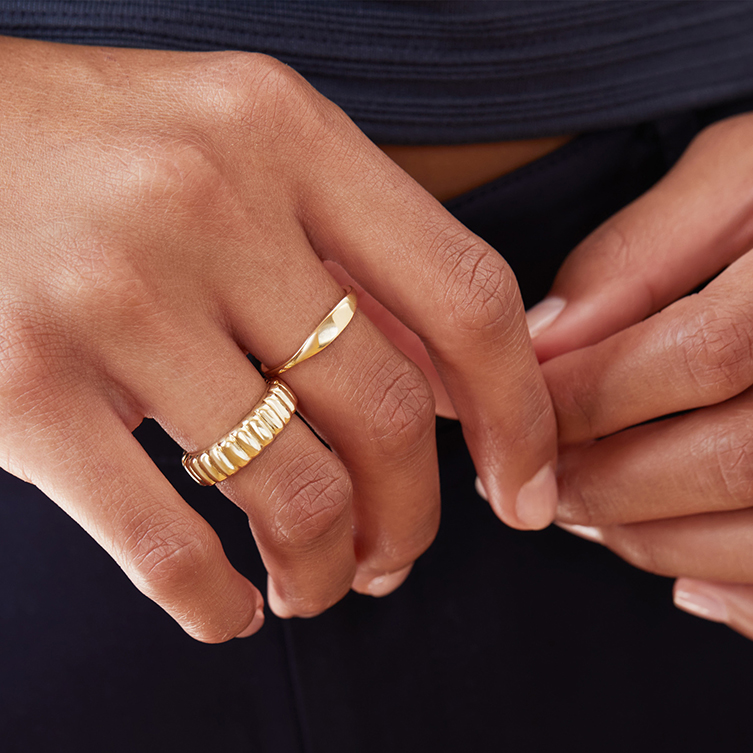 Design Unique 18k Gold Plated Filled Band Chunky Croissant Ring 925 Sterling Silver Rings Jewelry For Men Woman