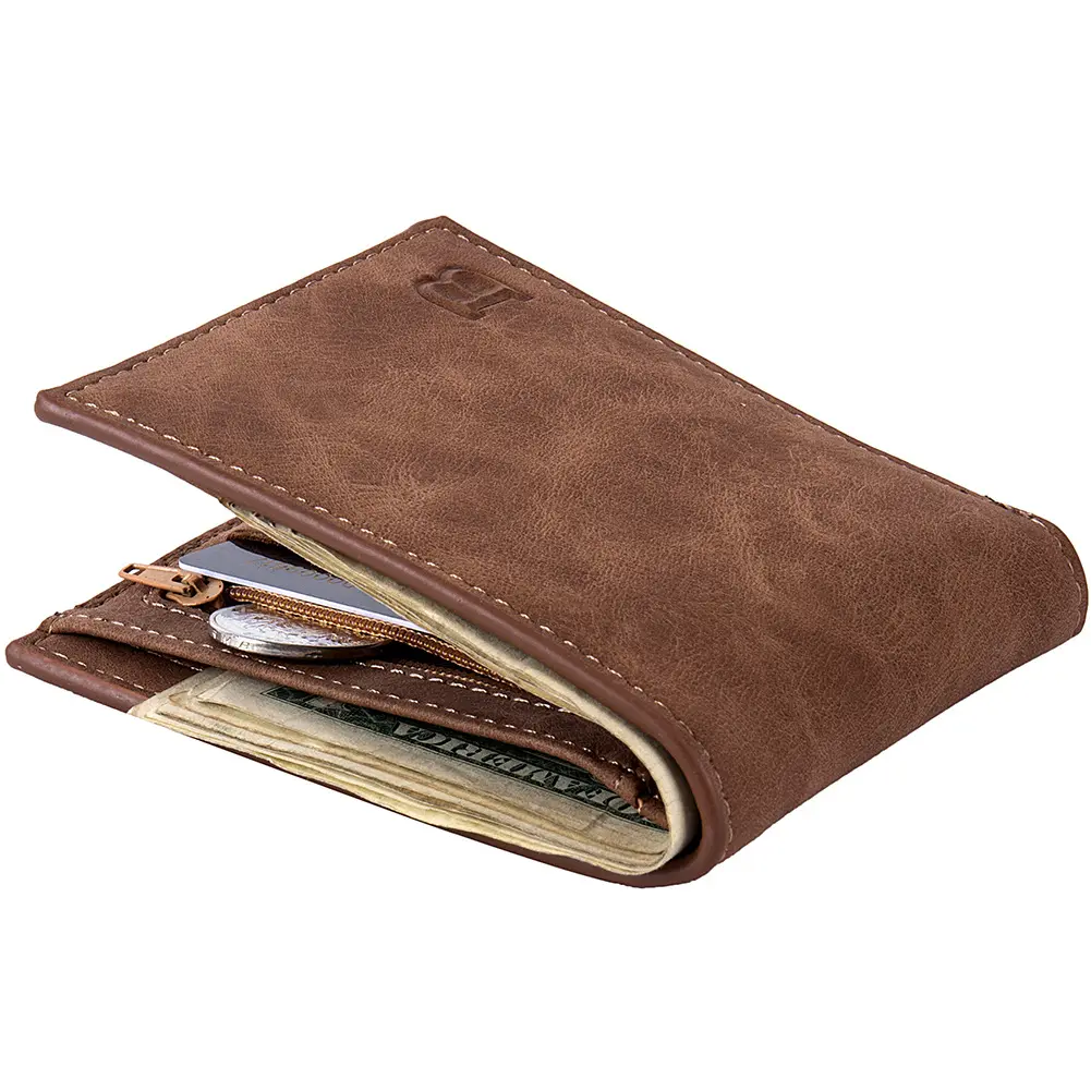 Wholesale Luxury Vintage Brown Wallet Men Bifold Slim Wallet Minimalist Leather Credit Card Holder Wallet With Coin Pocket