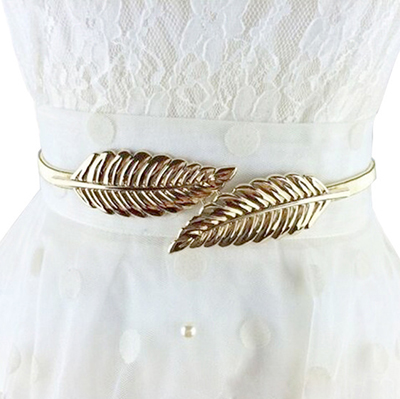 New fashion women leaf buckle high elastic gold hook waist chain belt