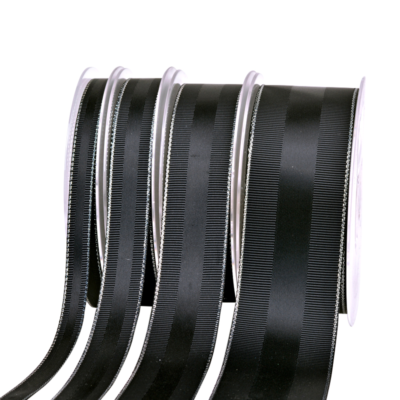 RIBEST Cake Grosgrain Silver Edge Satin Ribbon With Logo Custom Gift Packing Box 9-38MM