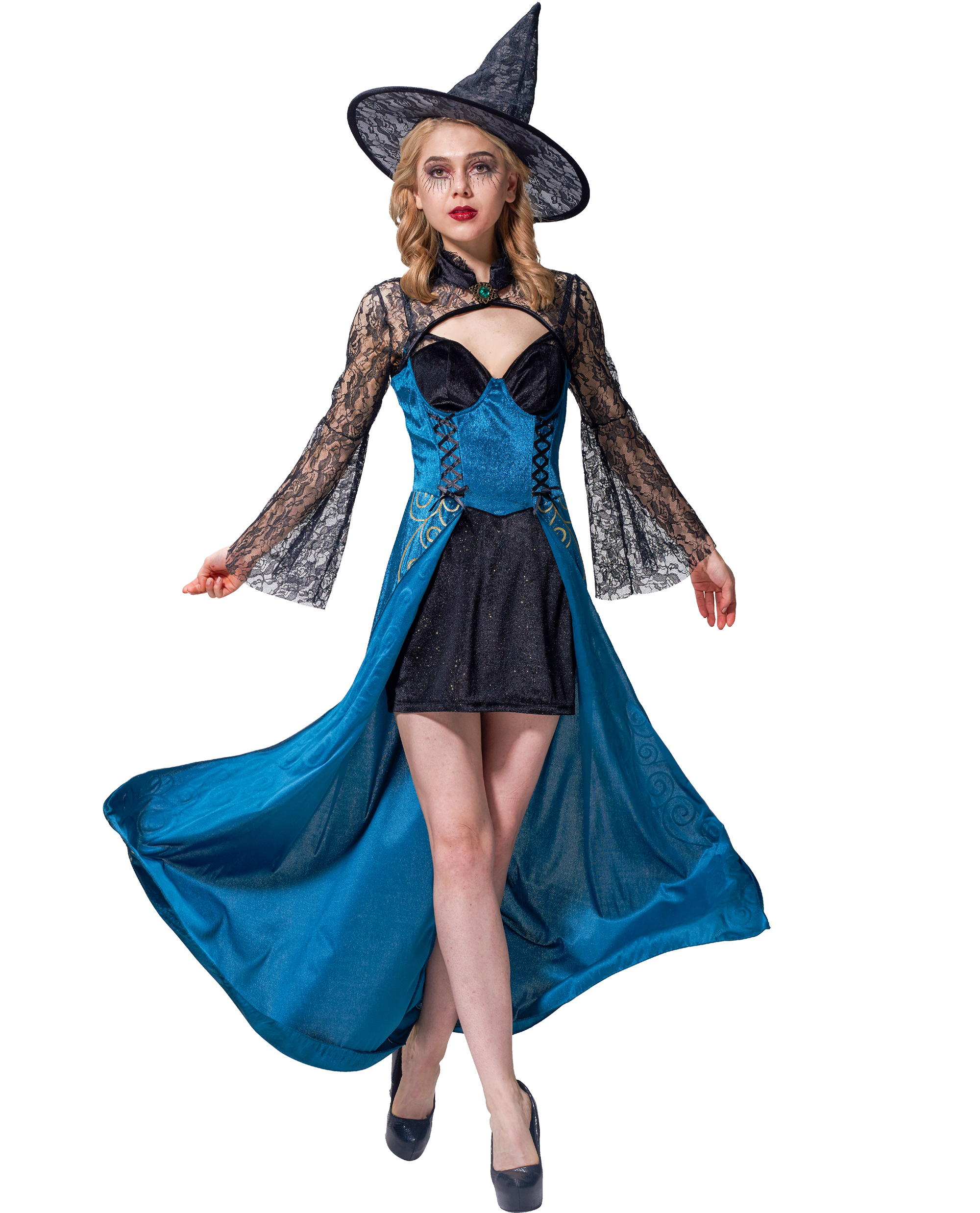 Sexy Halloween Costume for Adults Women Cosplay Witch Dresses with Hat