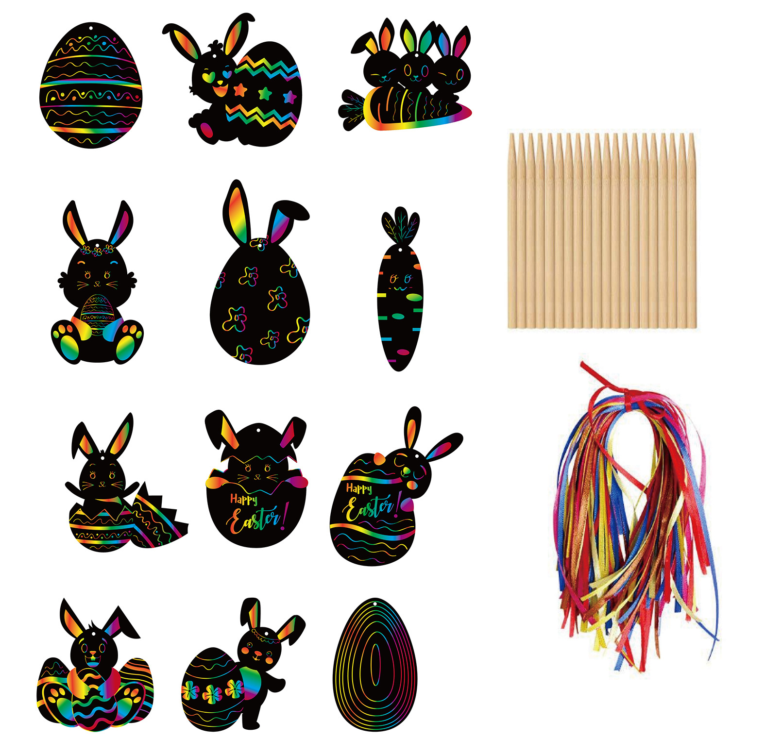 DIY Easter egg rabbit custom magic scratch sketch art paper pendent card with ribbon promotion gift for kids adult