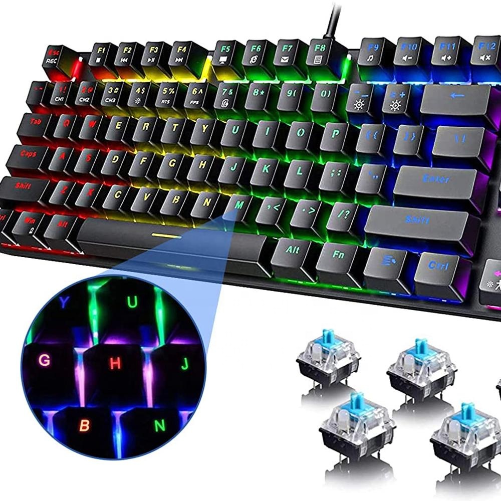 Mechanical Gaming Keyboard Compact 89 Keys RGB Backlit Floating with Multimedia Keys and with Number Key