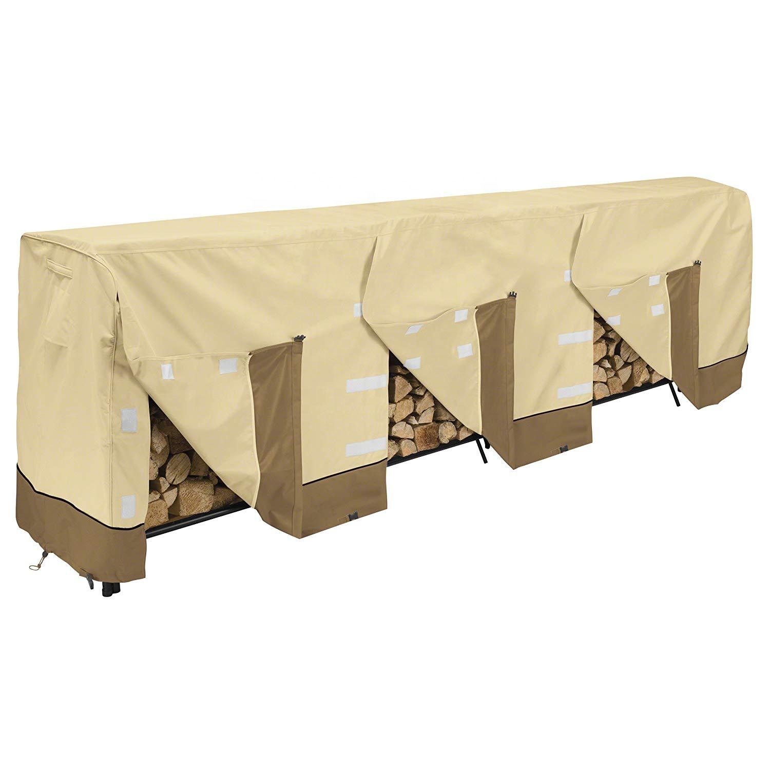 Waterproof Heavy Duty Durable 8 Ft Patio Firewood Rack Cover with Fastening Straps