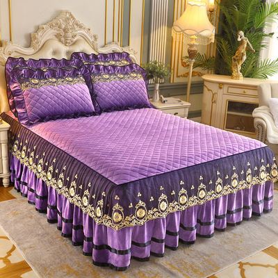 Bed Skirt Thickened Warm Milk Velvet Coral Three Piece Set Flannel Bedding set 815-0243
