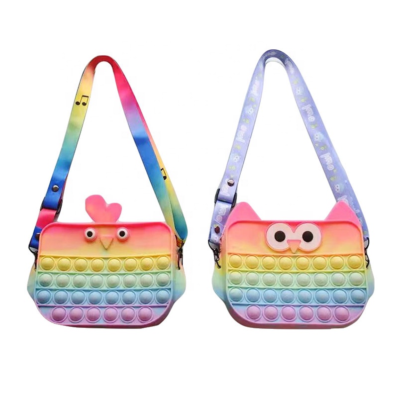 2021 New Cartoon Rainbow owl Pop bag fidget Toy Pop purse Colorful Color pop wallet