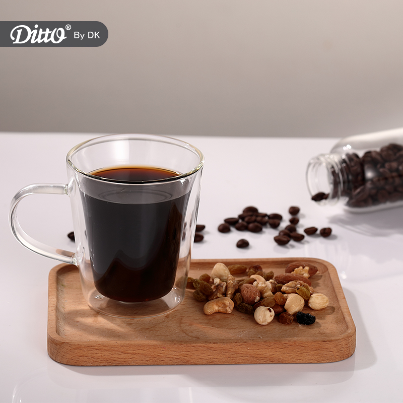 Good Quality clear 220ml reusable coffee cup glass borosilicate double wall glass drinking cup with handle glass mug