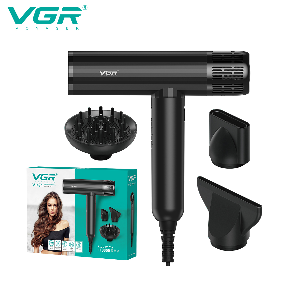 VGR V-427 110000RPM Powerful BLDC Motor High Speed Ionic Salon Professional Hair Dryer