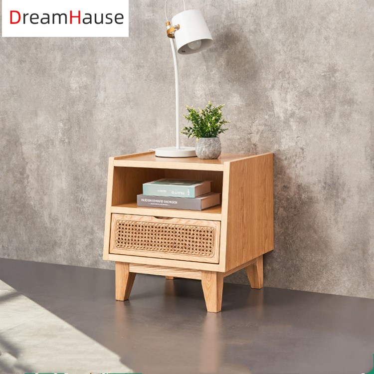 Прикроватный столик из массива дерева dreamhome, простой современный ротанговый скандинавский маленький шкаф, шкаф для хранения