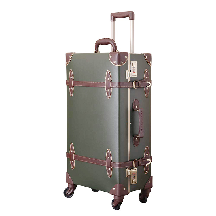 Black travel leather luggage trolley case with password lock