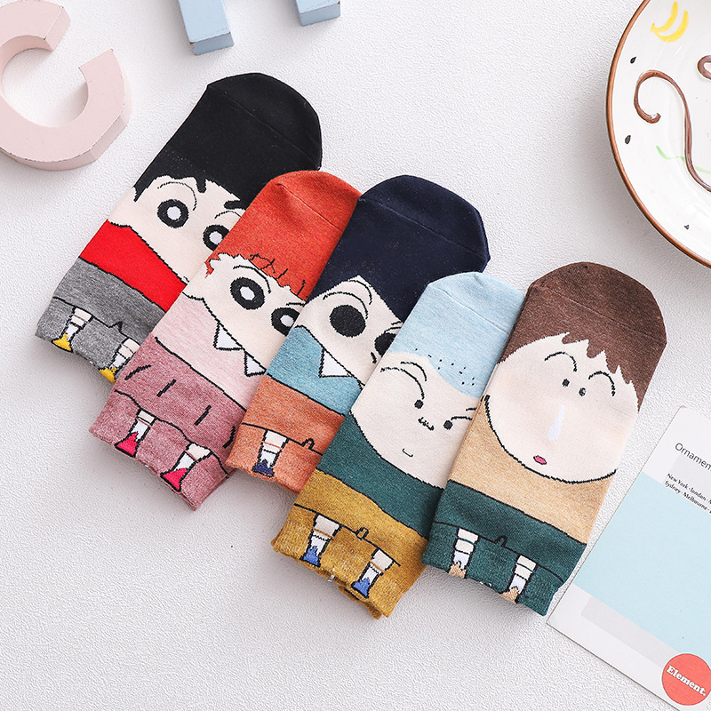 Японские Мультяшные карандаши Shinchan, милые прямые носки-лодочки для девочек, Осенние Хлопковые женские Носки с рисунком