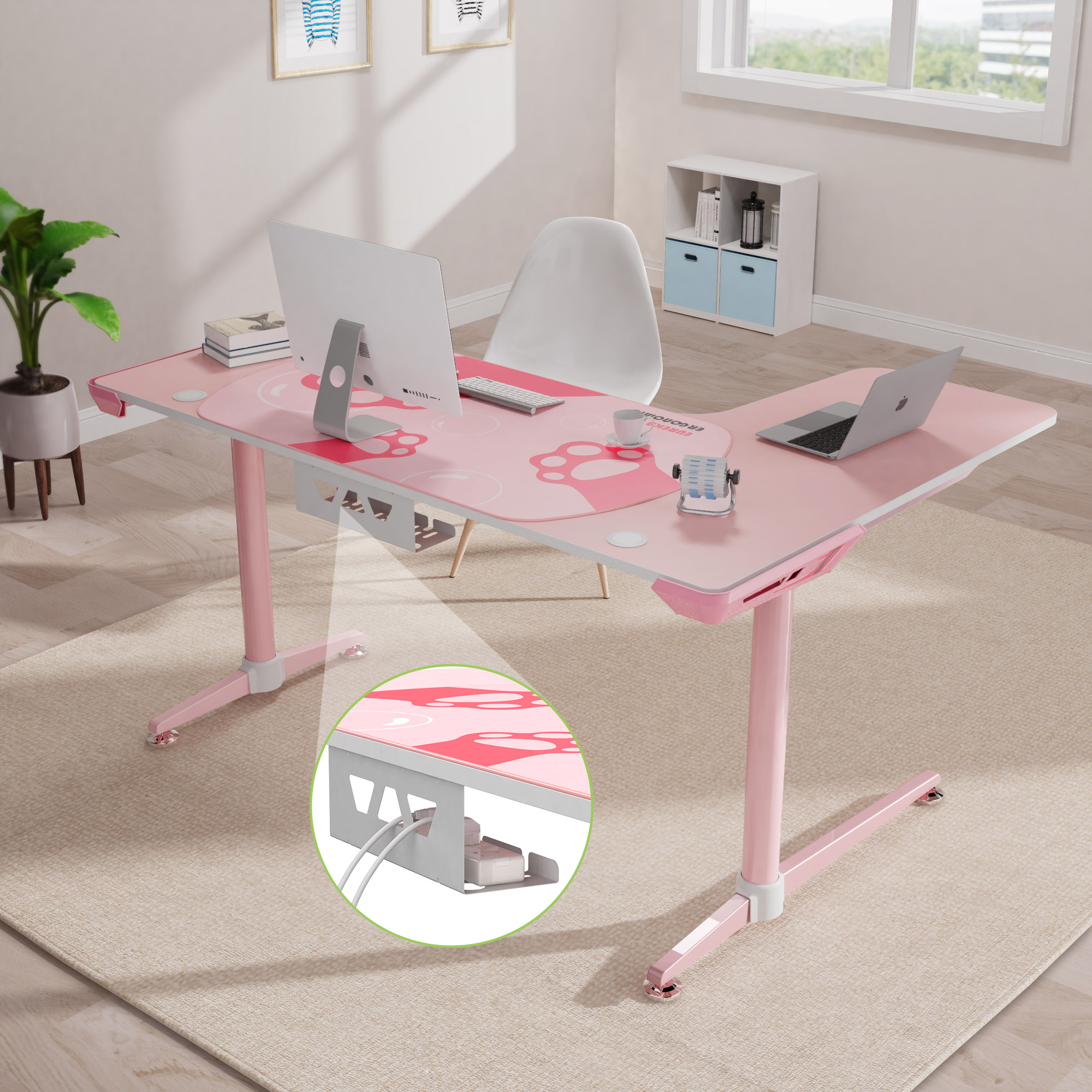 Ergonomic Esport Gaming Chair Desk Computer Desk Modern PC Desktop Gaming Desk E-sports Racing Pink Gaming Table