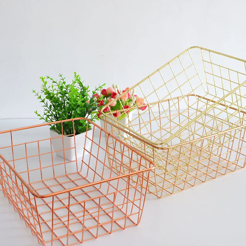 Rose gold metal plating iron gold wire basket storage basket