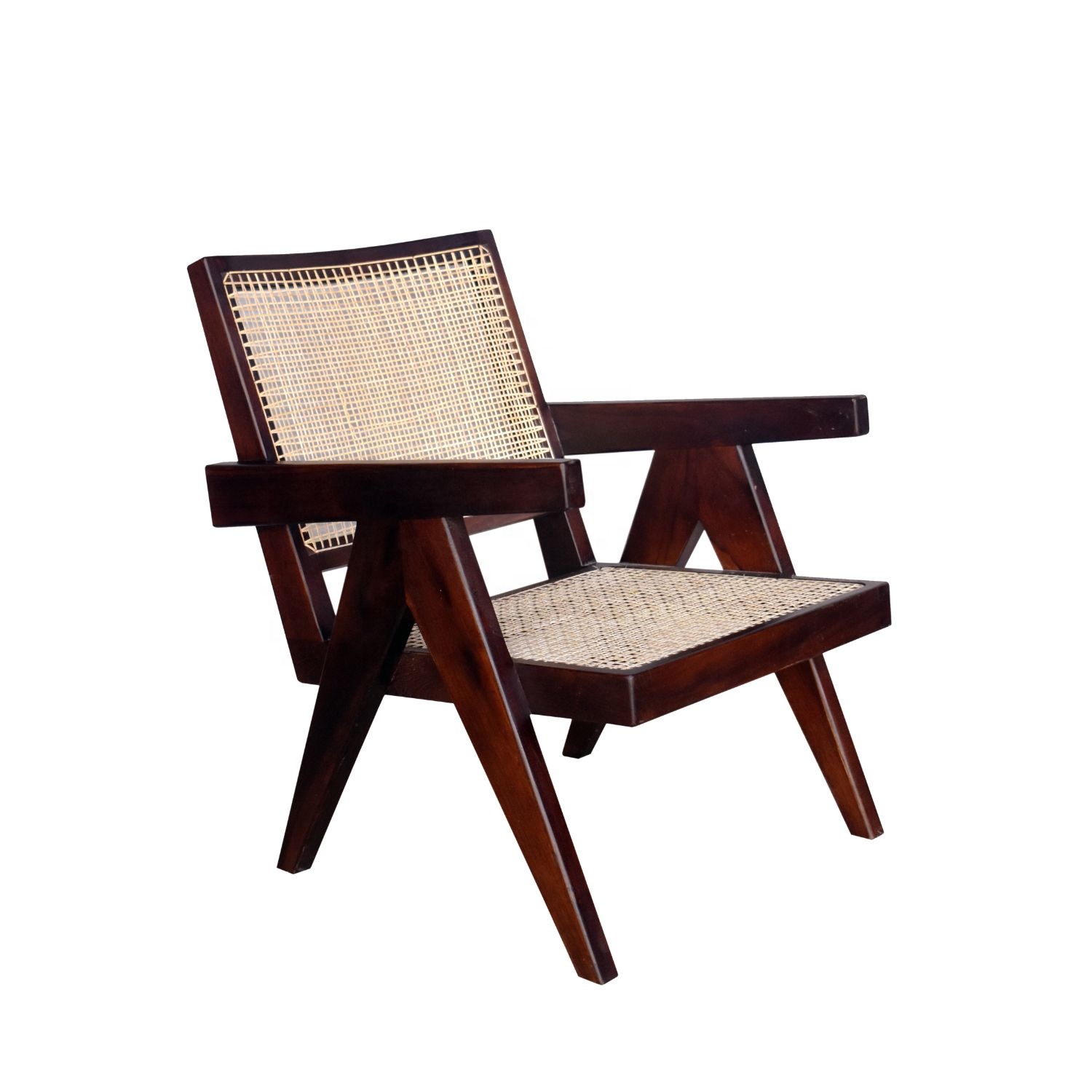 Реплика Pierre Jeanneret Le Corbusier Teakwood, расслабляющий стул с античной отделкой, состаренная отделка