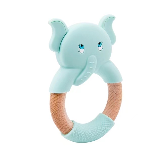 High Quality BaBy Easy To Hold Cute Animal Shape Baby Wooden Teether For Elephant Teether Toy
