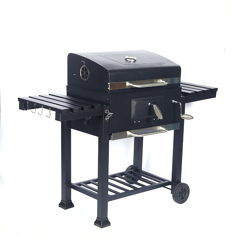 double SHELF BBQ barrel custom grill with wood countertops