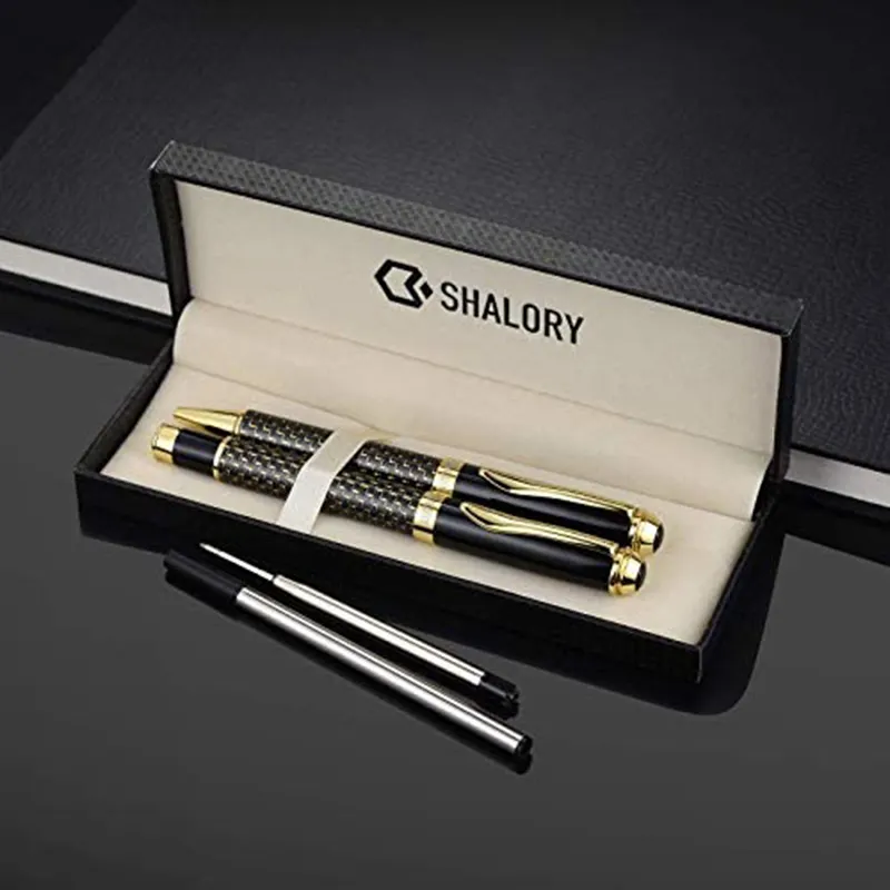 Customized Brand Pen Set Gifts Business Carbon Fiber Pen Liquid Ink Metal Roller Ballpoint Gel Ink Pens for Men