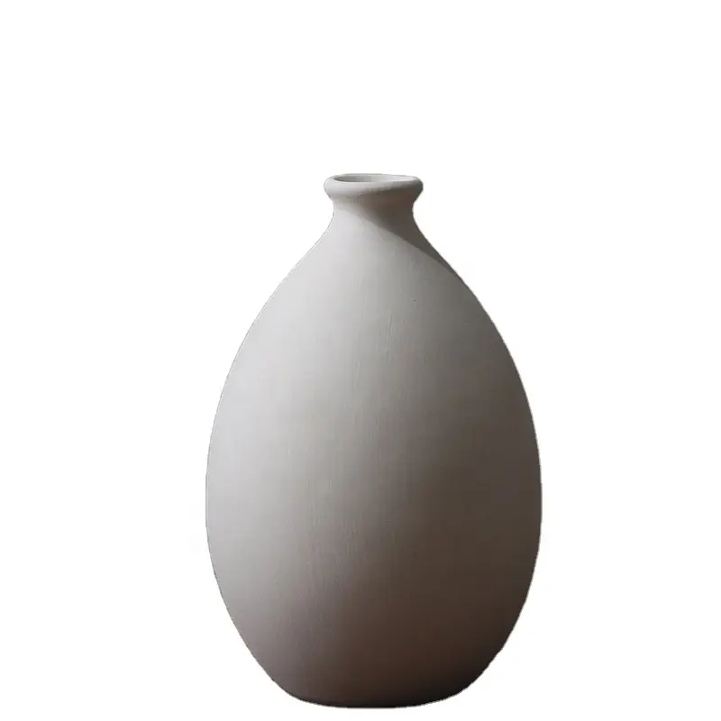 Wholesales china stone flower vase Full white color planter container Stoneware embryo Vase
