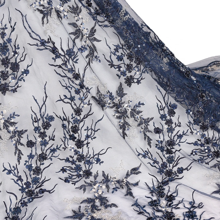 New design black small flower embroidery swiss dry heavy beaded lace fabric for women