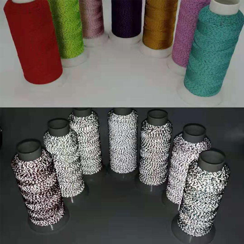 new hi vis black color strong light reflective yarn reflector thread for socks logo label embroidery sewing knitting machine