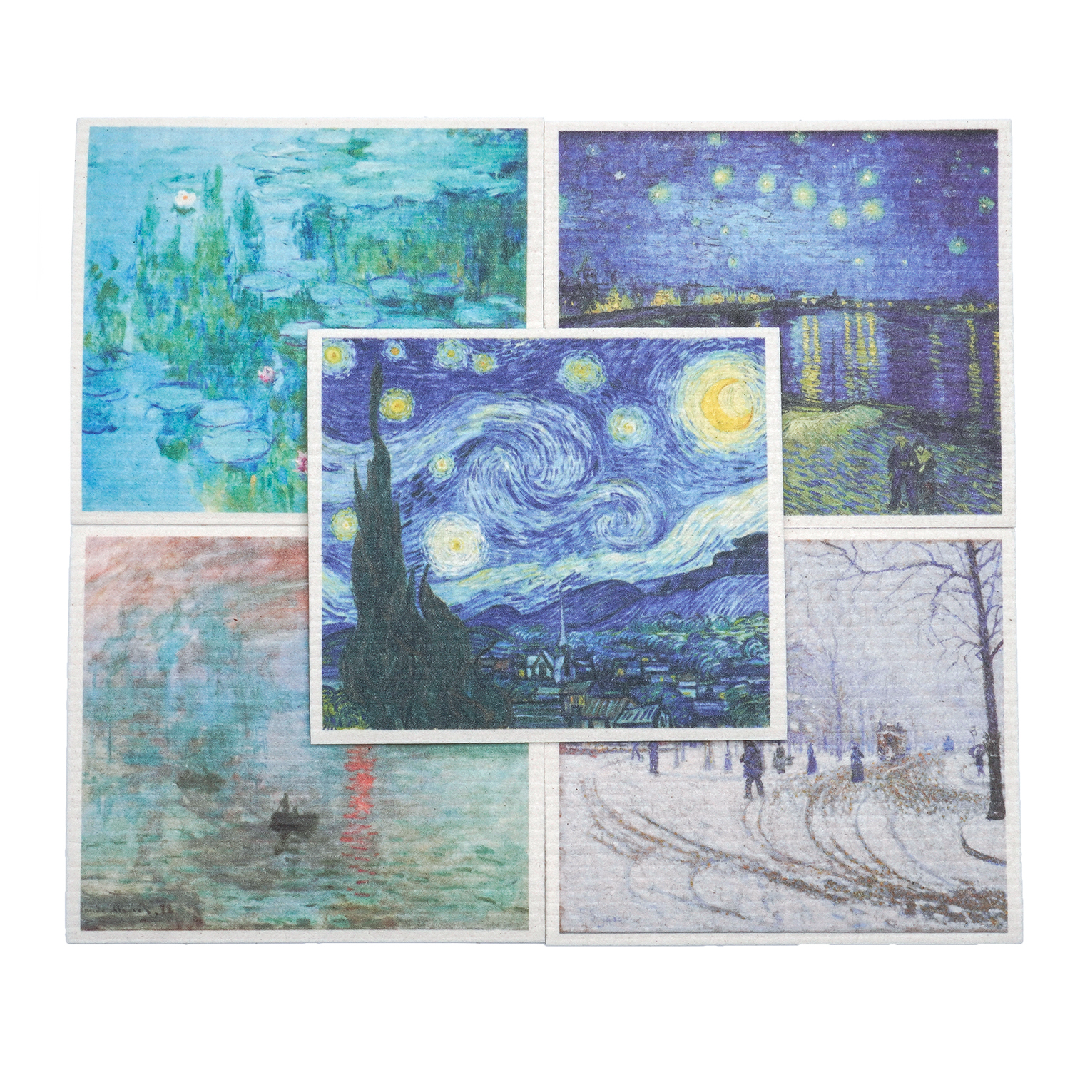 Swedish Dish Cloths for Kitchen - Reusable Cellulose & Cotton Cleaning Kitchen Cloth - Printed with Classic Paintings