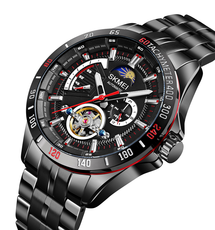 High Quality Automatic Watches SKMEI M022 Stainless Steel Luxury Moon Phase Date Function Luminous Pointer Watches For Men