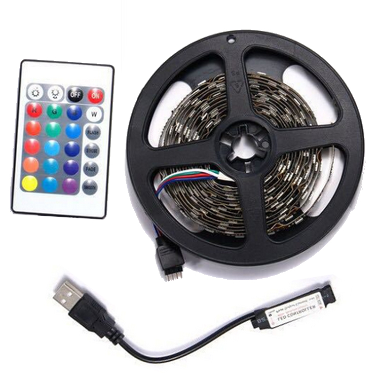 Светодиодная лента RGB с дистанционным управлением, 1 м, 24 клавиши, питание от USB, 5 В, SMD 5050, гибкая Водонепроницаемая подсветка для телевизора, подсветка для телевизора
